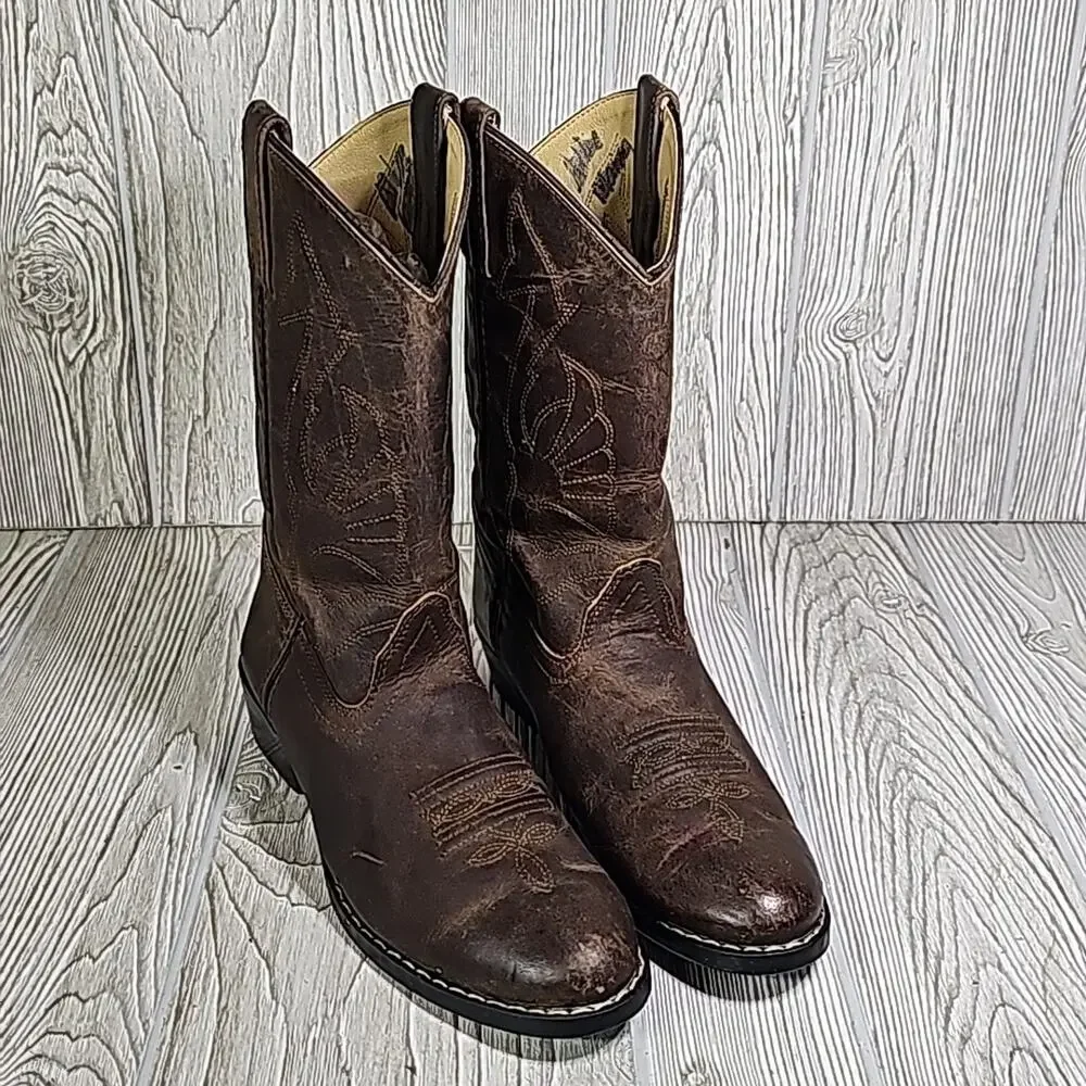 Masterson Boot Co. Brown Western Leather Cowboy Boots Style  RB2000Y Kids Sz 4D